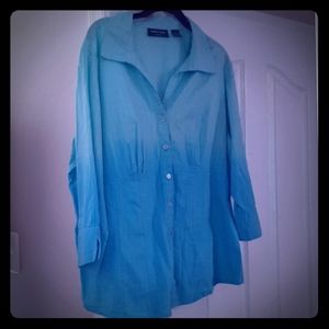 Aqua/teal ombre color button-up shirt
